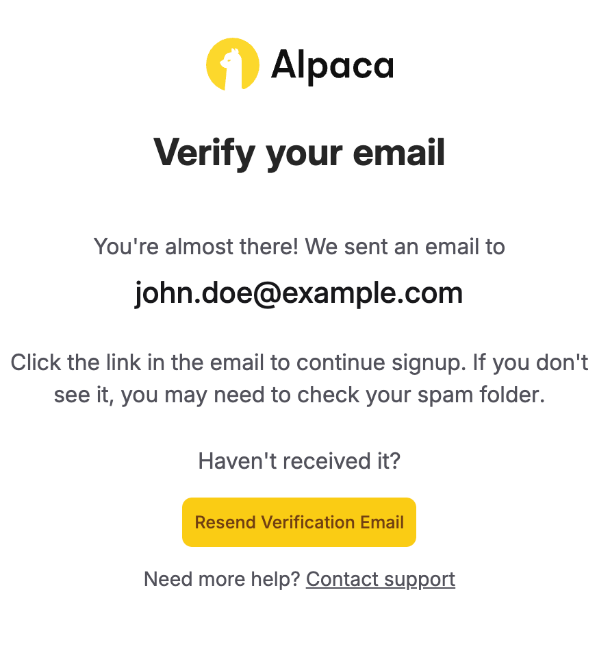 Alpaca Verify Email